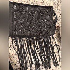 Black Beaded Fringe  Clutch